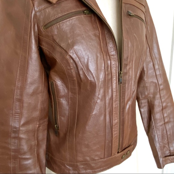 NWOT Arden B real leather jacket, brown, size M - Picture 3 of 6